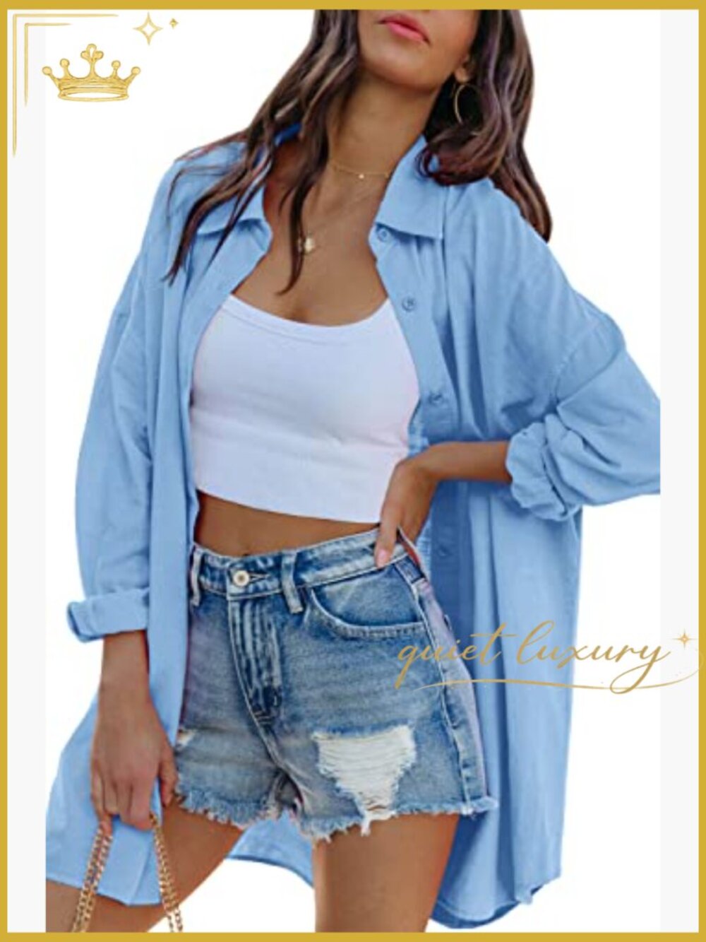 Oversized Button Down Blouse with Pockets Long Sleeve - Picture 2 of 7